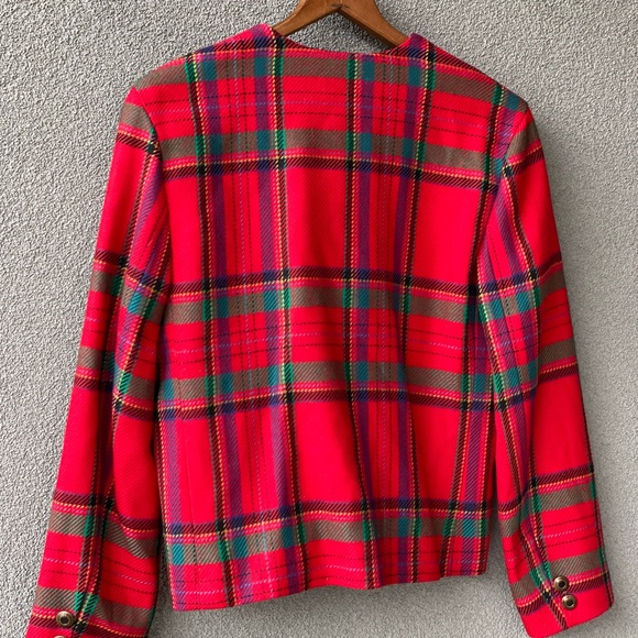 Virgin Red Wool Jacket, Vintage Louben Size 8 Blazer, Green, Yellow, Blue,Purple - Picture 2 of 12